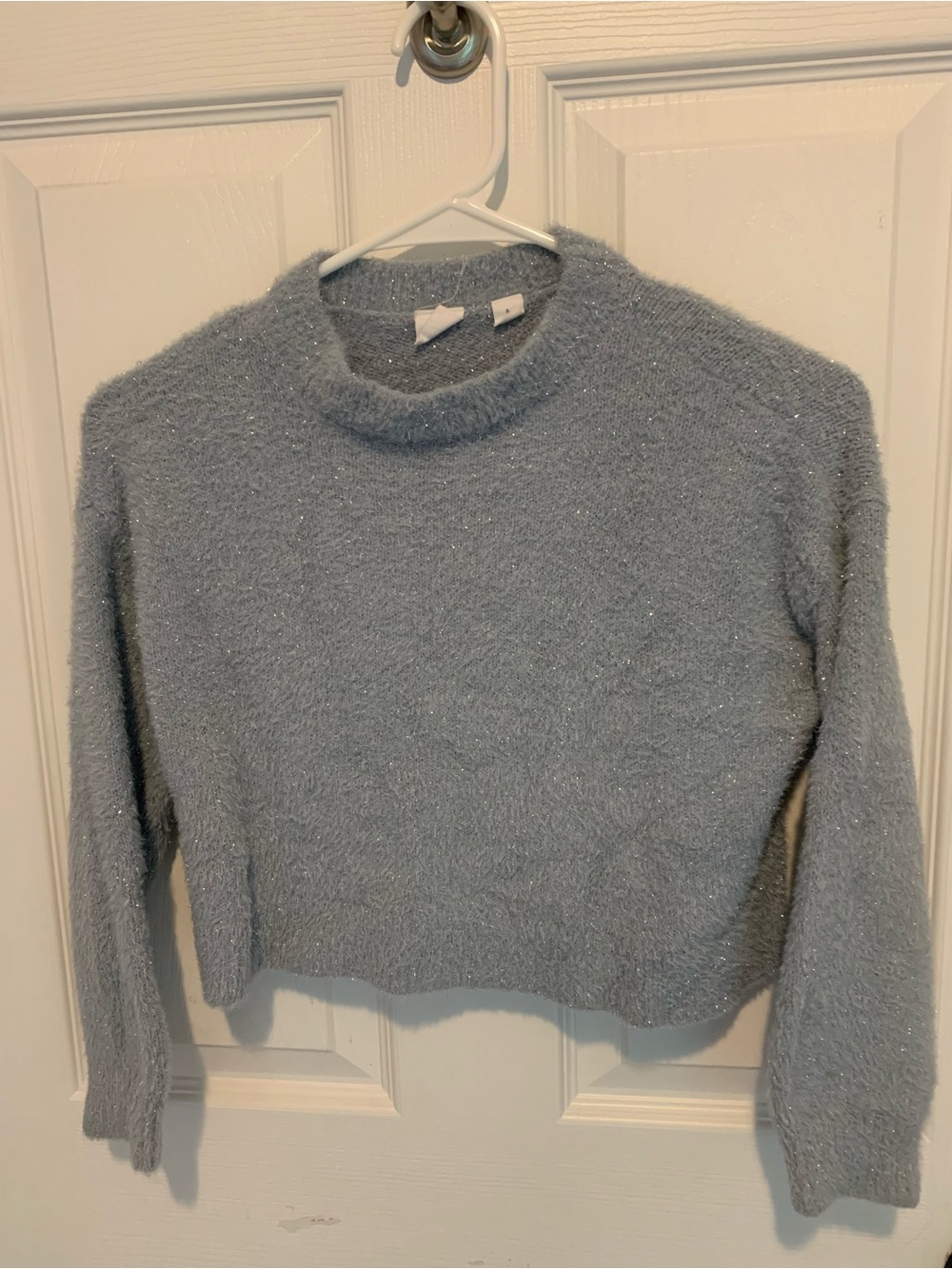 GAP Light Gray Sparkle Fuzzy Crewneck Sweater